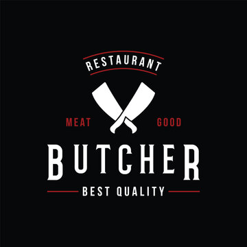 Vintage butcher template logo with knife, fresh beef. Logo for business, butcher shop, restaurant, badge and label.