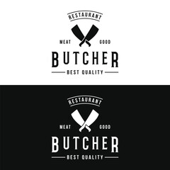 Vintage butcher template logo with knife, fresh beef. Logo for business, butcher shop, restaurant, badge and label.