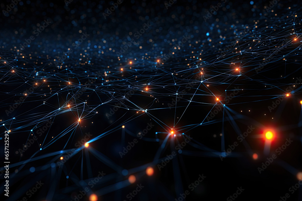 Fototapete abstract digital dot line particle data background connecting technology concept.