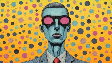 A portrait of men, modern artwork, abstract colorful painting with geometric shapes. Hand drawn digital painting