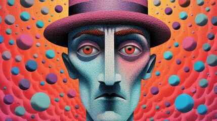 A portrait of men, modern artwork, abstract colorful painting with geometric shapes. Hand drawn digital painting