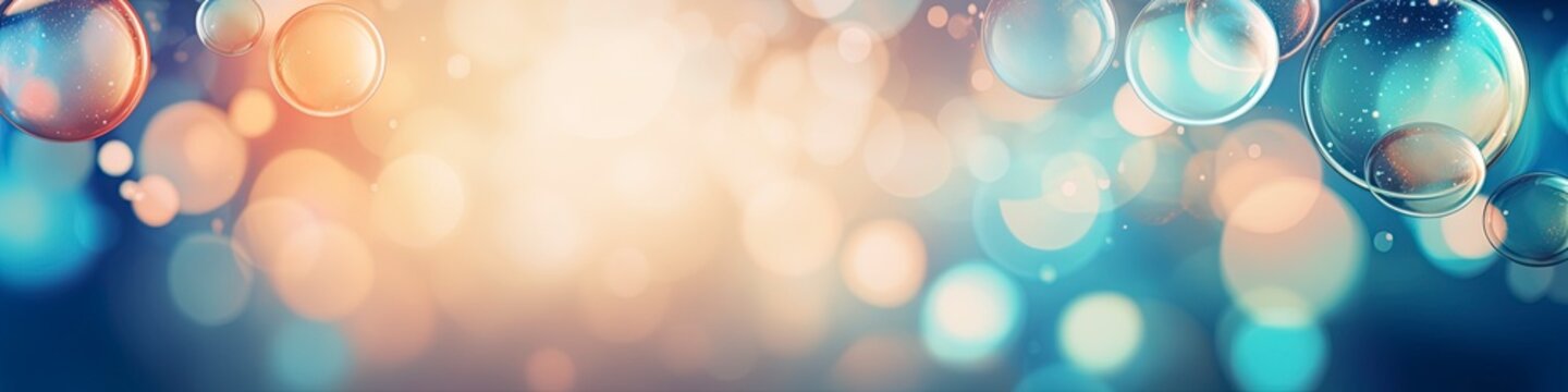 colorful background with out of focus bubbles with lots of bokeh and room for text copy.