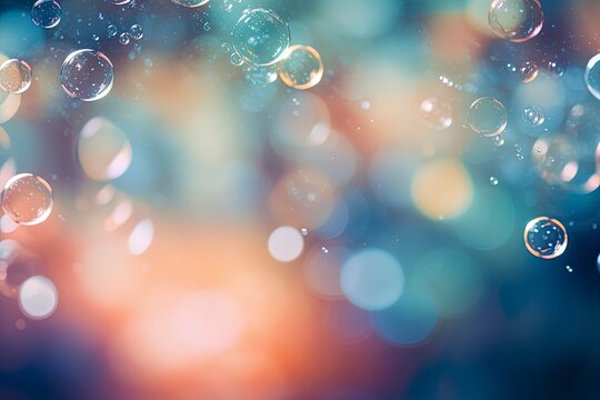 colorful background with out of focus bubbles with lots of bokeh and room for text copy.
