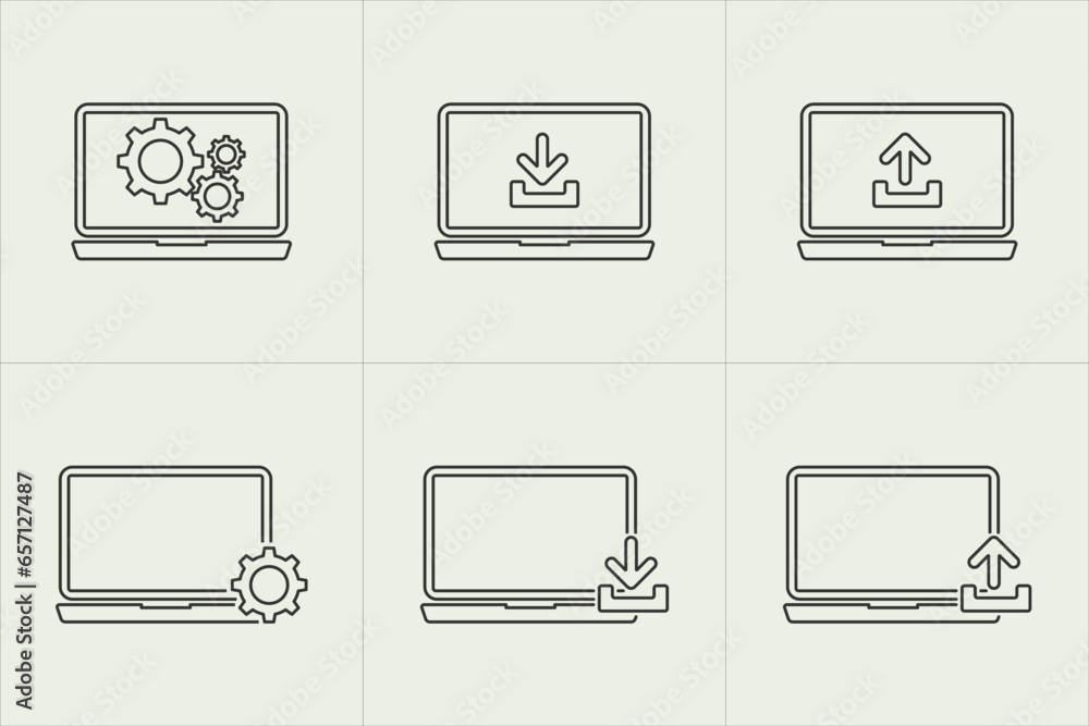 Poster set of computer icons. laptop icon set line style. vector format
