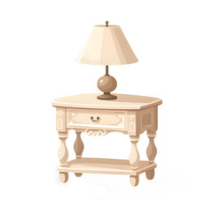 Beige end table with table lamp illustration art with a white background generative AI.
