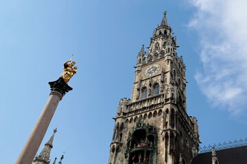 Munich, Germany - August 17, 2023: The Neues Rathaus (New Town Hall) located in Marienplatz the main square of Munich.