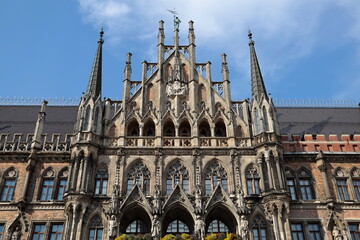 Munich, Germany - August 17, 2023: The Neues Rathaus (New Town Hall) located in Marienplatz the main square of Munich.