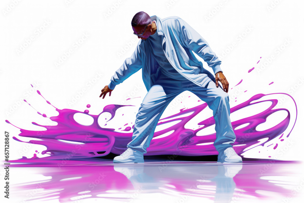 Poster dynamic fusion: illustration of people in harmonious motion with abstract liquid forms
