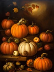 Lush slightly surreal autumn pumpkins 