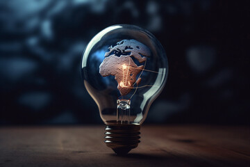 Human brain with glowing light bulb on dark background 3D rendering - obrazy, fototapety, plakaty