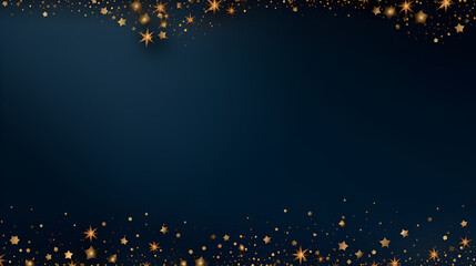 Christmas and New Year festive background. Golden stars and gilded ribbons on Navy blue background with copy space for text. The concept of Christmas and New Year holidays