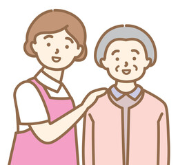 介護スタッフが高齢者に寄り添うイラスト素材