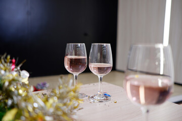 Wine glasses at New Year's parties.