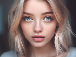 A woman with blonde hair and blue eyes