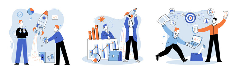 Successful project launch. Vector illustration. Project launch management, anchor keeping project aligned with its goals A project launch, exciting expedition into realm of possibilities A successful