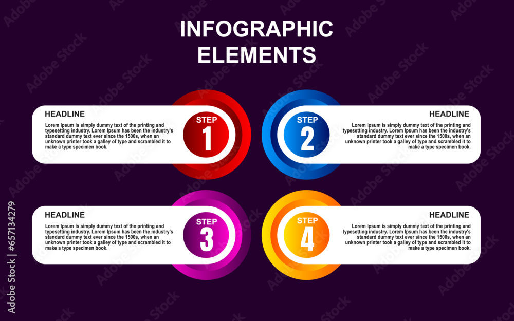 Poster infographic element design with 4 colorful steps for presentation and business. infographic planning