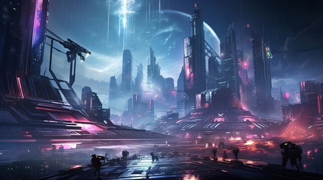 3d illustration rendering of futuristic cyberpunk 