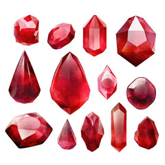 Collection of Ruby Gemstones. isolated object, transparent background
