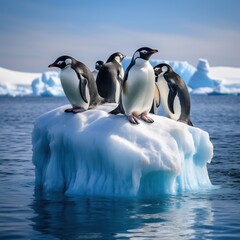 Obraz premium a group of penguins on an iceberg