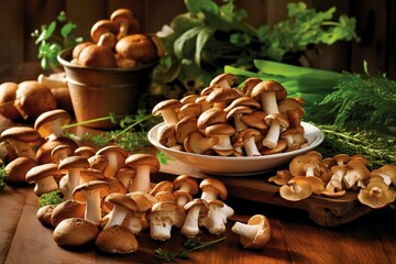 a cluster of earthy brown crimini mushrooms, their rich and meaty taste complementing a wide range of recipes from soups to stir-fries
