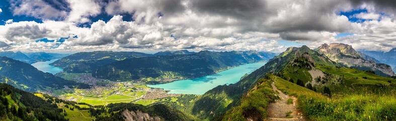 Beautiful Lake Thun and Lake Brienz view from Schynige Platte trail in Bernese Oberland, Canton of Bern, Switzerland. Popular mountain in the Swiss Alps called Schynige Platte in Switzerland. - 657136835