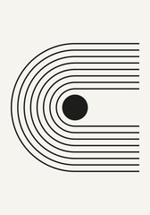 Abstract geometric minimalist artwork. Mid century modern and Bauhaus inspired retro poster with an arch and circle. Modern trendy black and white wall art with simple shapes. - 657136881