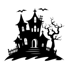 Haunted House silhouette, scary halloween house
