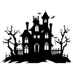 Haunted House silhouette, scary halloween house
