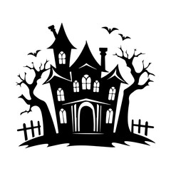 Haunted House silhouette, scary halloween house
