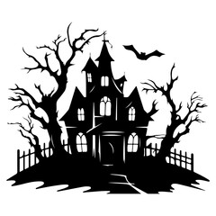 Haunted House silhouette, scary halloween house
