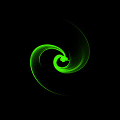 Abstract technology light lines on black background. Royalty high-quality free stock Glitter green wave light effect. Magic green luminous glow design. Neon motion glowing wavy lines