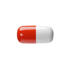 3D render horizontal long red. Realistic plastic treatment. Medicine care tablet. Pharmacy chemical cure, drug, antibiotic, vitamin, painkiller. Vector illustration about health in plastic style