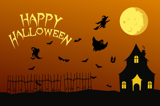 Happy halloween event flat banner vector template. halloween template
Scary, spooky cartoon background. Helloween horizontal poster