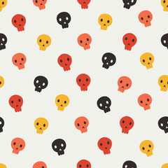Halloween seamless pattern with colorful skulls on white background
