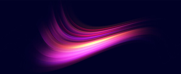 Neon speed lines. Dynamic light motion traces. Light trace wave, trace line.	
