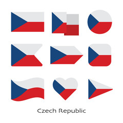 Czech Republic flag icon set isolated on white background. Vector Illustration.
