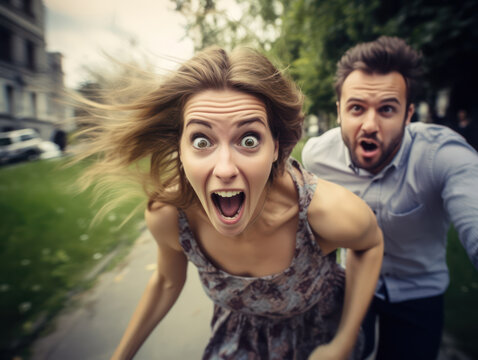 An expressive wife is chased by her husband