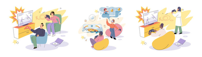 Game together. Family fun. Friendship time. Vector illustration. Family time dedicated to playing games time well spent Board games serve as bridge between generations, connecting young and old