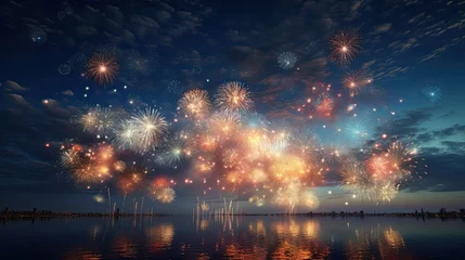 Foto op Plexiglas fireworks at the beach, colorful pyrotechnics © Ruth