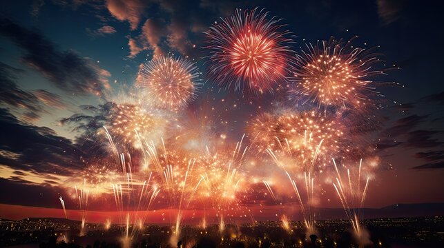 fireworks in the night sky, colorful pyrotechnics