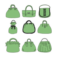 緑のハンドバッグのイラストセット