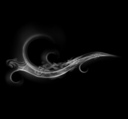 Abstract white puffs of smoke swirl overlay on black background pollution. Royalty high-quality free stock image of abstract smoke overlays on black backgrounds. White smoke swirls fragments