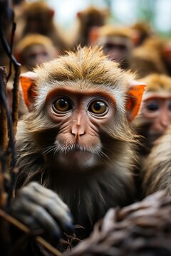 Enchanting Portrait, Adorable Titi Monkey with Expressive Big Eyes and Irresistibly Cute Face.
