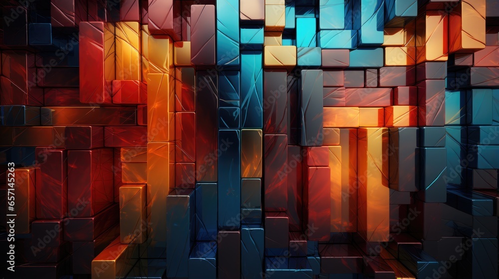 Aufkleber abstract background of blocks wall stacking design colorful squares wallpaper 3d like
