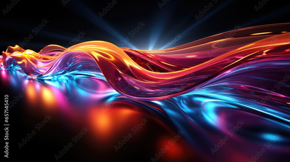 Poster abstract futuristic stream digital data neon speed motion glowing light trails tunnel background 3d