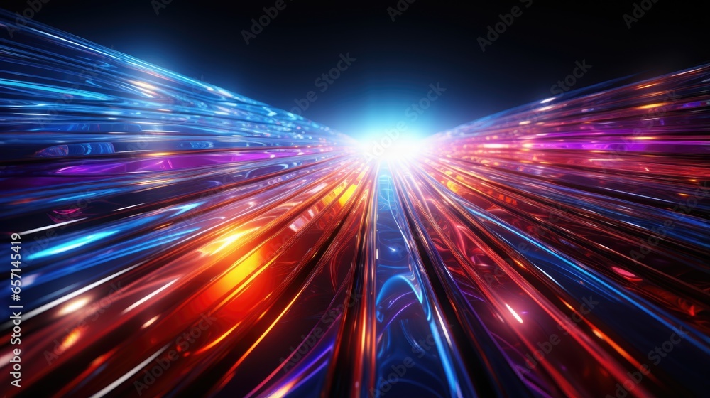 Aufkleber abstract futuristic stream digital data neon speed motion glowing light trails tunnel background 3d