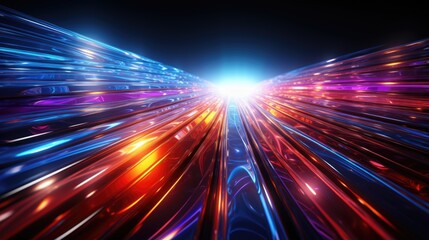 Abstract futuristic stream digital data neon speed motion glowing light trails tunnel background 3d