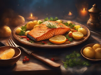 Salmon dish  - illustration Created with Generative AI Technology
