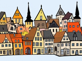cartoon illustration of a kitschy german city