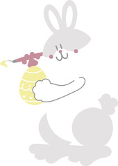 happy easter with bunny rabbit, paintbrush and egg, flat png transparent element character design